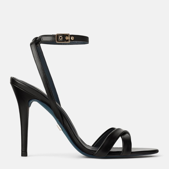 ZARA BLACK BLUE COLLECTION 100% LEATHER HEEL SANDALS